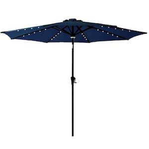 10 ft. Aluminum Market Solar Tilt Patio Umbrella with LED Lights in Navy Blue Solution Dyed Polyester