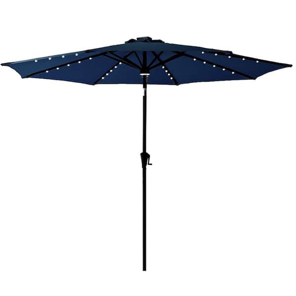 C-Hopetree 10 ft. Aluminum Market Solar Tilt Patio Umbrella with LED Lights in Navy Blue Solution Dyed Polyester