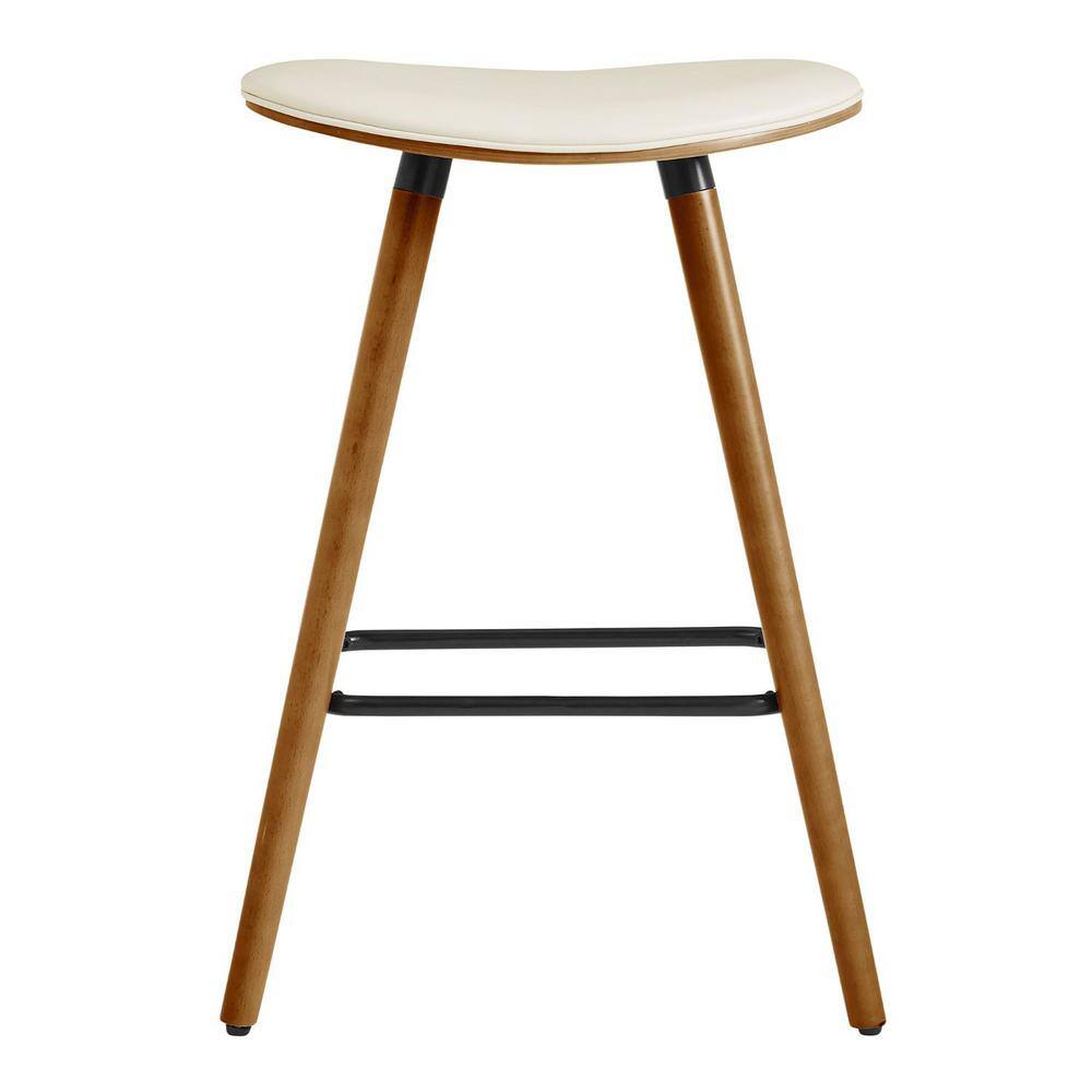 HomeRoots 26 in. Cream Faux Leather Backless Wooden Bar Stool