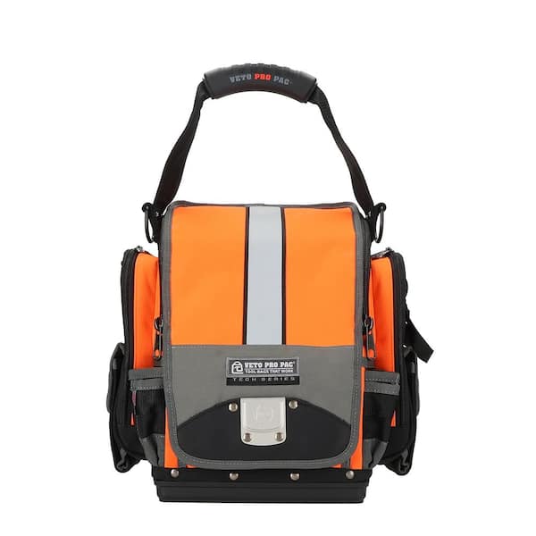 15in Medium Hi-Viz Orange Nylon Tool Pouch W Pen;Knife;Pliers;Screwdriver;Wrench;Utility Knife;Tape Measure;Drill Holder