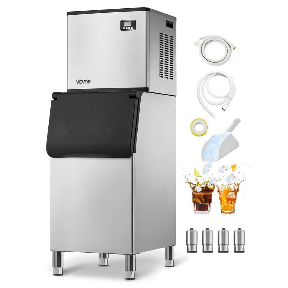 Commercial Ice Maker 360 lbs./24H Freestanding 22.8 in.W Ice Making Machine 300 lbs. Storage Bin Full Size Cubes Silver