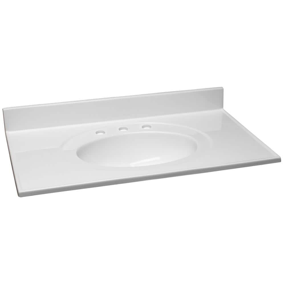 Design House 37 in. W Cultured Marble Vanity Top in Solid White with 8 in. Faucet Spread with Solid White Basin -  586370