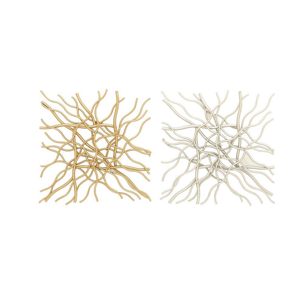 Gold and Silver Abstract Metal Wall Sculptures, Set of 2