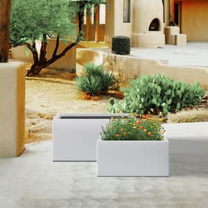 32 in. and 24 in. L Rectangle Solid White Concrete Planter, Modern Plant Pot, Handmade Garden Flower Pot for Outdoor