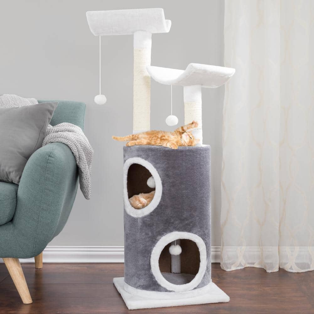 Gray and White 5-Tier Cat Tree with Sisal Scratching Posts
