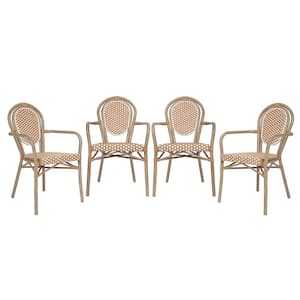 Natural and White/Light Natural Frame Aluminum Outdoor Dining Chair in White (Set of 4)