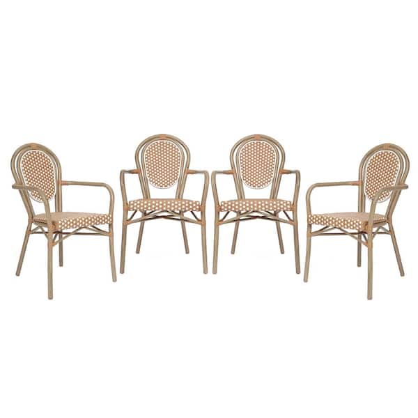 Brown Aluminum Outdoor Dining Chair in White Set of 4