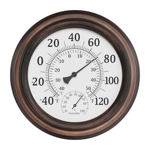 8 in. Indoor/Outdoor Wall Thermometer and Hygrometer Gauge in Bronze