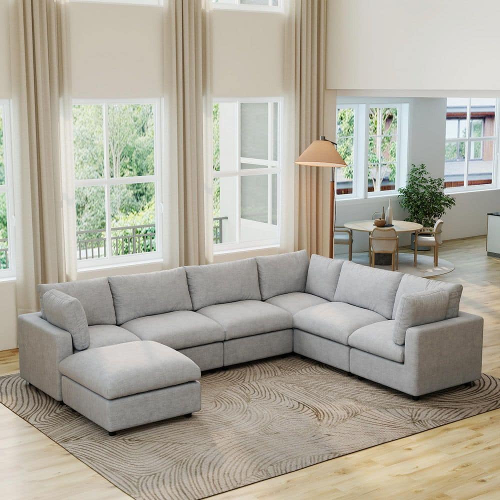 Magic Home Minimalist 134 in. Square Arm 7-piece Chenille L-Shaped