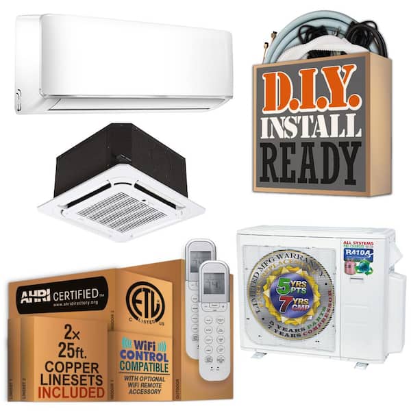 24000 BTU 2.25-Ton Dual Cassette/Wall Mount Ductless Mini Split Air Conditioner with Heat Pump 220-Volt