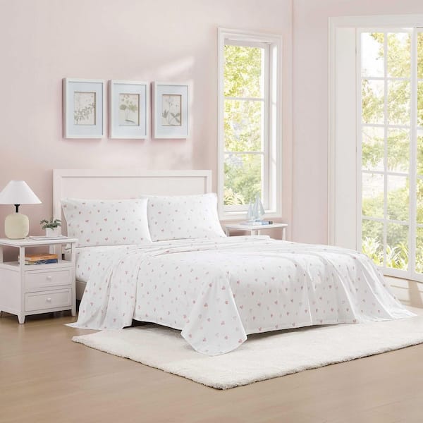 Sweet Heart 3-Piece Pink Cotton Twin Sheet Set