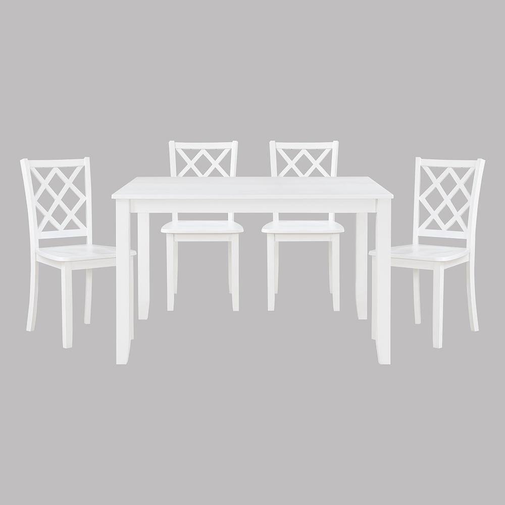 White Birch Veneer 5-Piece Dining Set with Lattice-Back Chairs