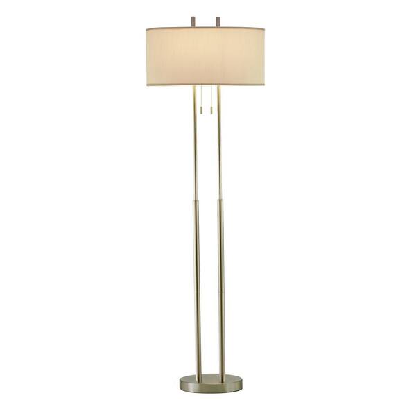 Dual Pole Floor Lamp In Brushed Steel Metal Dual Pole Floor Lamp In Brushed Steel Metal