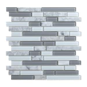 Noriker Gray and White 11.57 in. x 10.85 in. x 0.2 in. Glass and Stone Peel and Stick Tile (5.23 sq.ft./case)