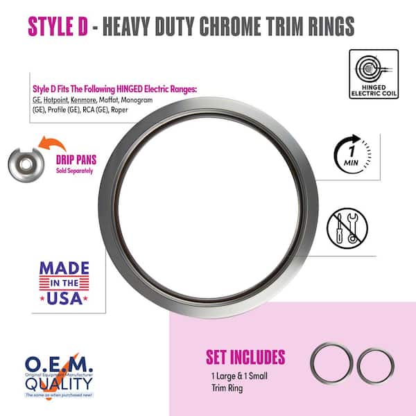 Range Kleen 6 in. Small and 8 in. Large Trim Ring in Chrome (2-Pack)