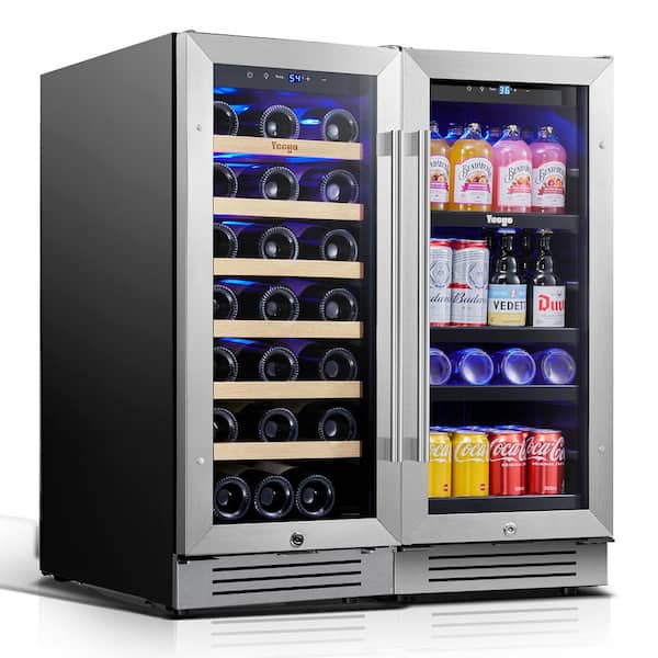 Yeego 30 in. Dual Zone 33-Wine Bottle and 80-Can Beverage Wine Cooler in Black Side-by-Side Built in or Freestanding Fridge