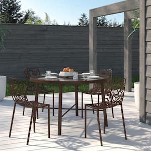 Brown Devon Modern Outdoor Patio Stackable Aluminum Outdoor Dining Chair (Set of 4)