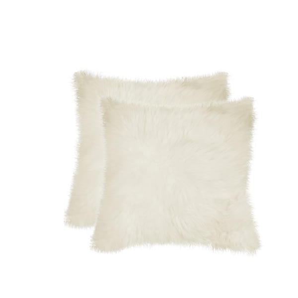 New Zealand Sheepskin Natural Solid 18 in. x 18 in. Throw Pillow (Set of 2)