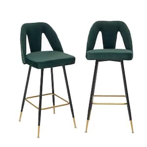 40.8 in. Green Low Back Metal Frame 29.5 in. Bar Stool with Velvet Seat (Set of 2)