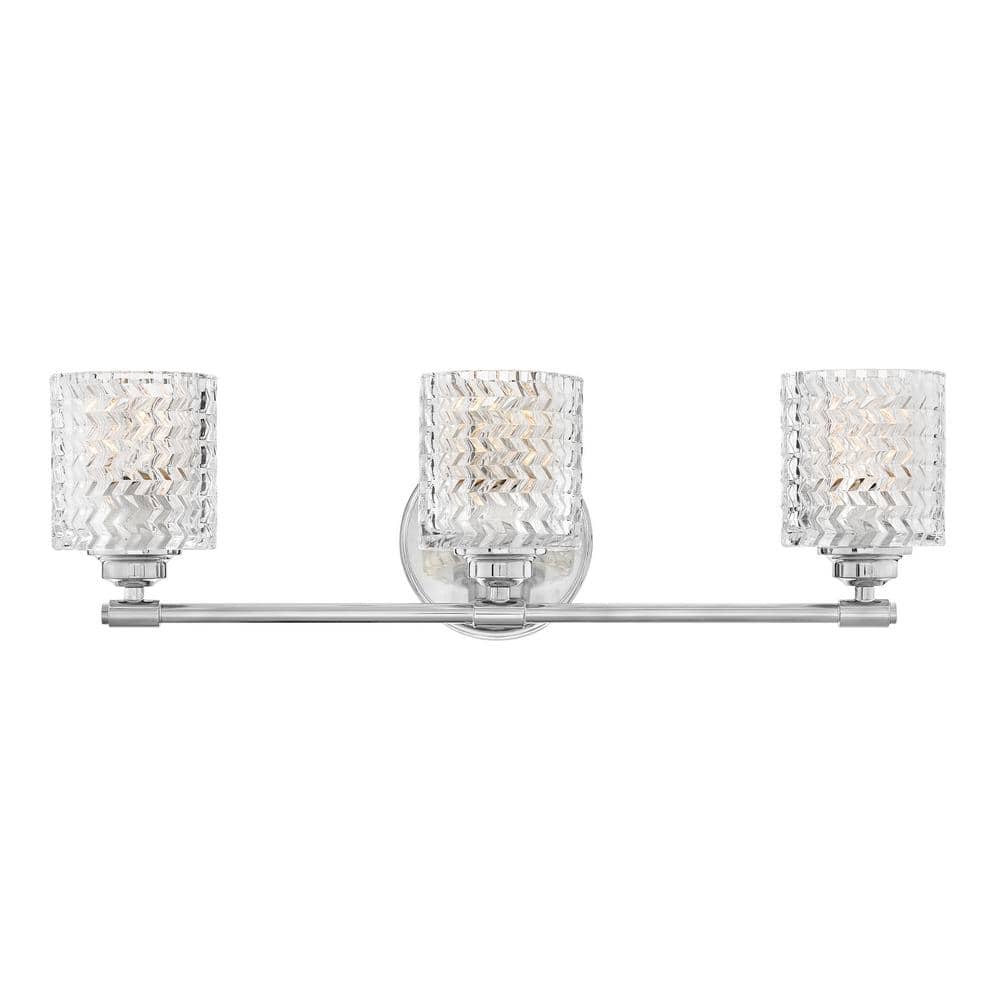 Elle Chrome 3-Light Vanity with Chevron Cut Clear Glass