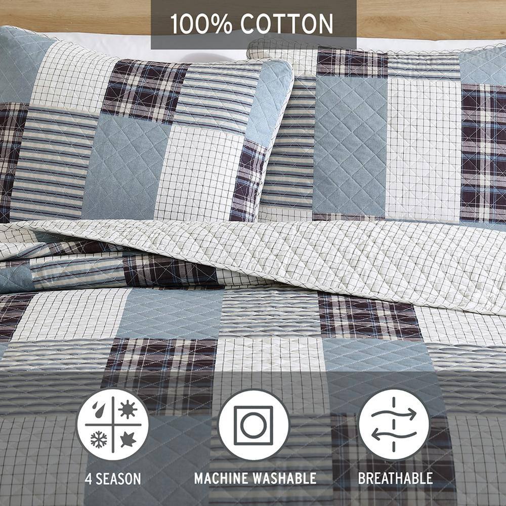 Camano Island Twin Quilt Set in Blue and White Cotton Patchwork