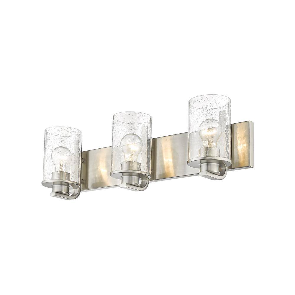 Beckett 3-Light Brushed Nickel Vanity with Clear Seedy Glass Shades