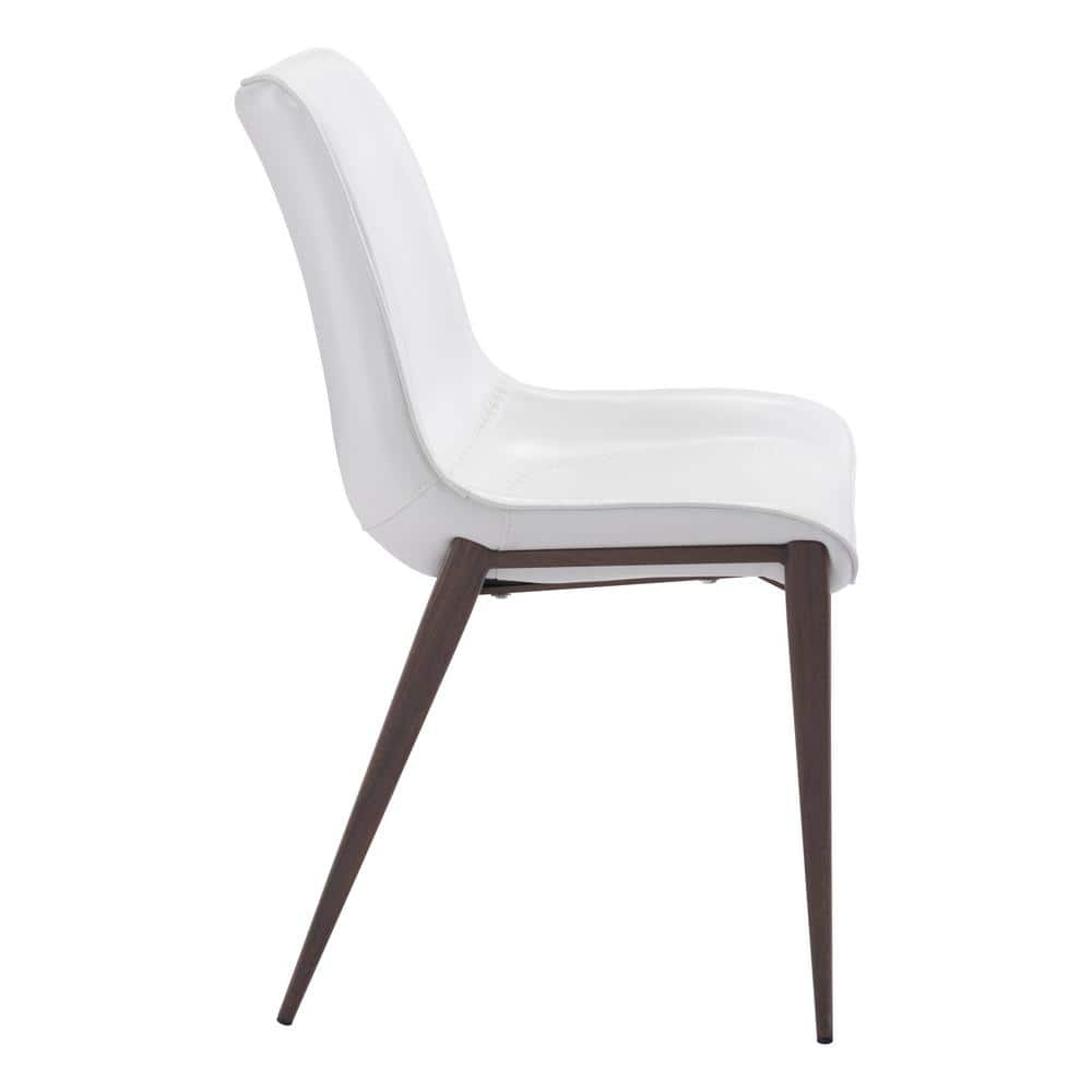 Magnus Transitional High Side Chair in White & Walnut with Metal Legs
