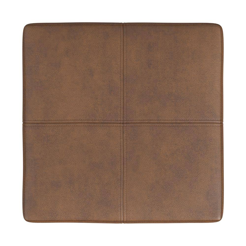 Small Brown Faux Leather Ottoman with Metal Frame