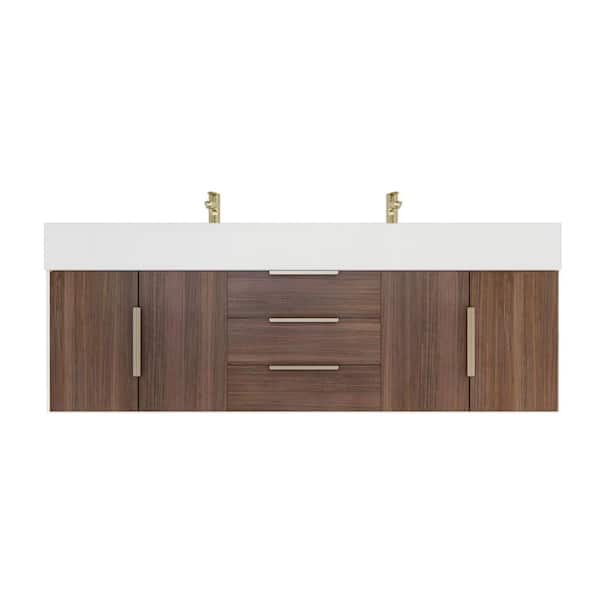 Bethany 59 in. W. x 20 in. D x 22 in. H Double Sink Floating Bath Vanity in Rosewood with White Acrylic Top