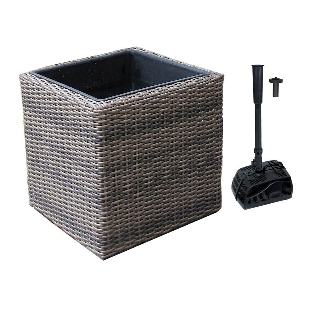 Gray Wicker-Look Resin Mini Pond and Fountain Kit