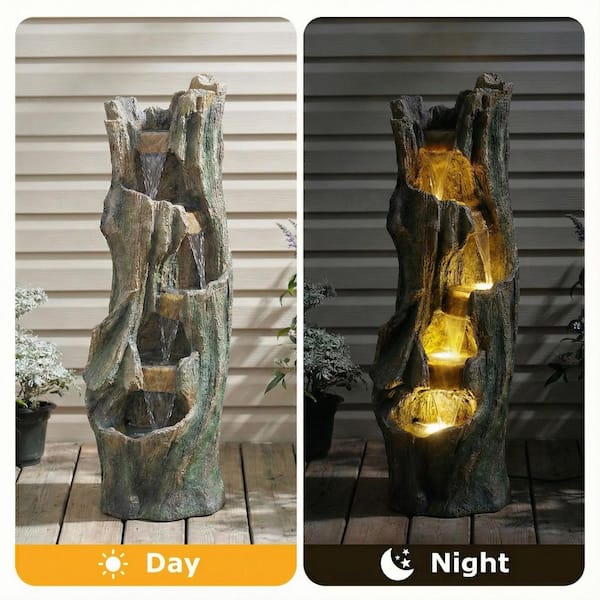39.4 in. H Outdoor Waterfall Fountain w/LED Lights,Easy Setup