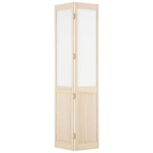 30 in. x 80 in. Frosted Glass Over Raised Panel Frost 1/2-Lite Pine Wood Interior Bi-fold Door