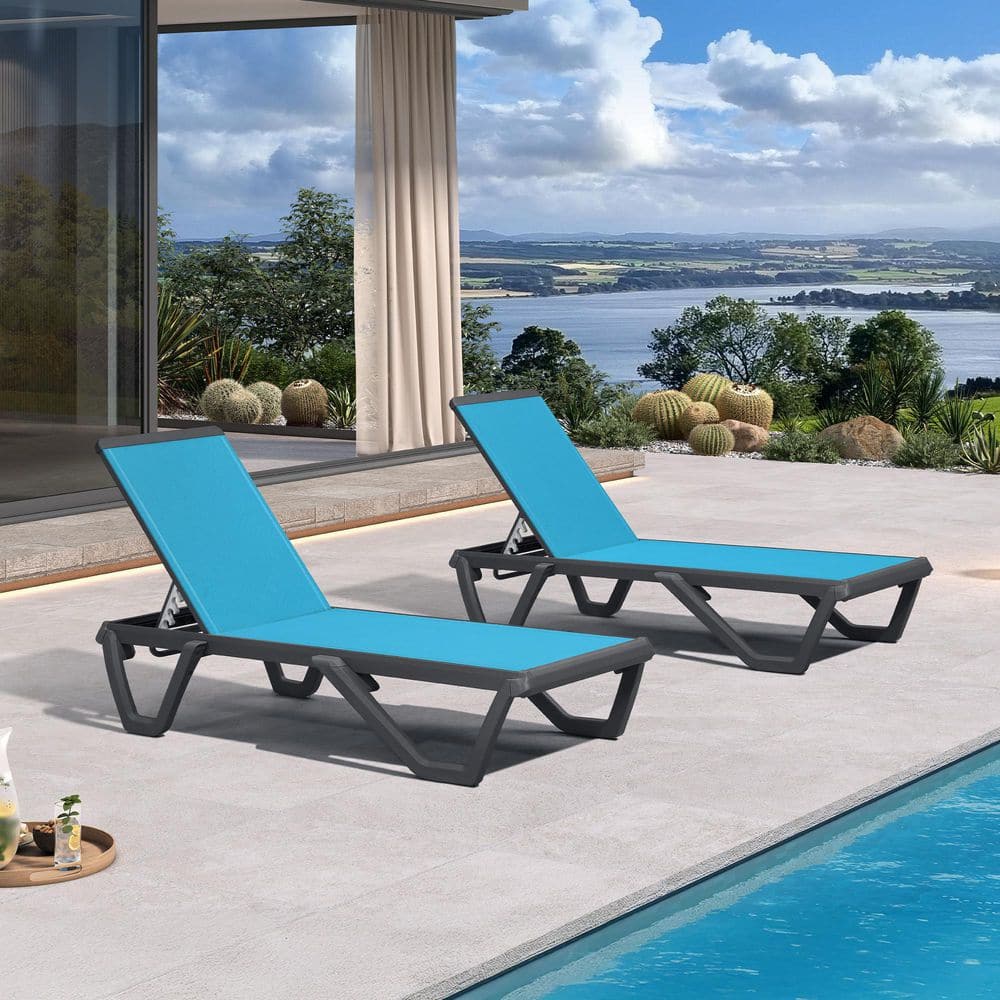 Outdoor Chaise Lounge Plastic Pool with Aluminum Frame Stackable Chairs for Poolside Beach Deck, Blue (2-Pack) price history on PriceWatchPro