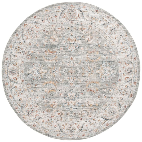 SAFAVIEH Avalon 7 ft. x 7 ft. Gray/Light Blue Ornate Distressed Border Round Area Rug
