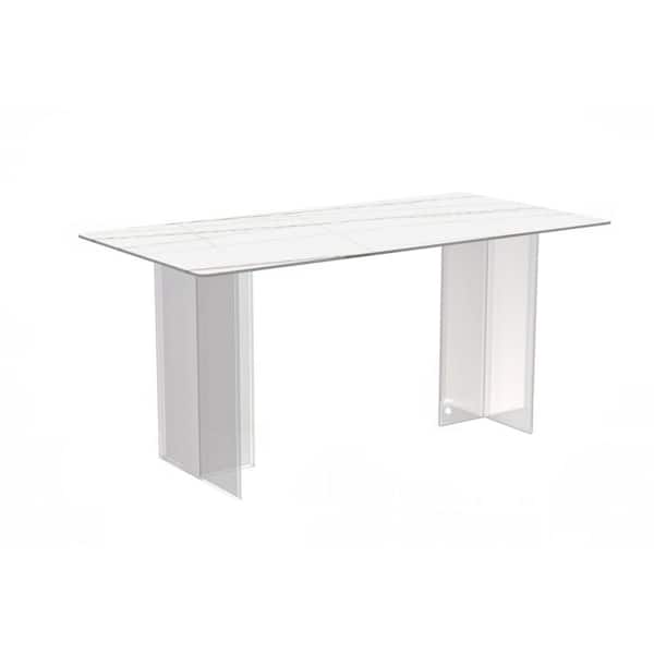 Leisuremod Kova Modern White/Gold Sintered Stone 70.86 in. Trestle Dining Table Seats 8