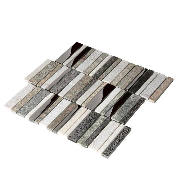 Apollo Tile Metropolis Blue and Gray 12-in x 12-in Polished Glass, Stone Quartz Linear Patterned Wall Tile (4.83-sq. ft/ Carton)