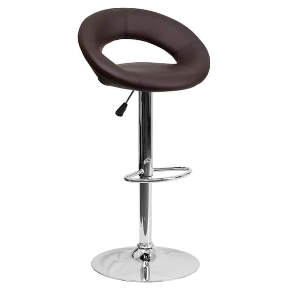 Flash Furniture 32.75 in. Adjustable Height Brown Cushioned Bar