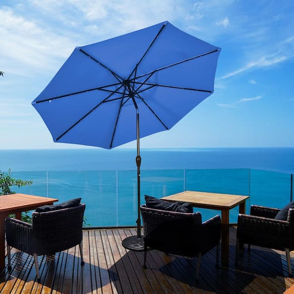 WELLFOR 10 ft. Iron Market Solar Tilt Patio Umbrella in Blue with LED  Lights HWY-#OP70706NY - The Home Depot