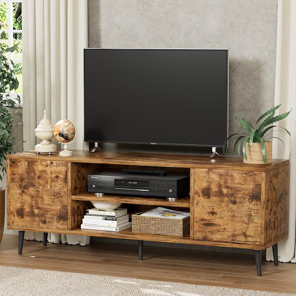 LACOO 58 in. Modern Simplicity TV Stand Rustic Brown Media Console Fits TV's up to 65 in.