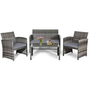 4-Piece Plastic Patio Conversation Set with Mix grey Cushions