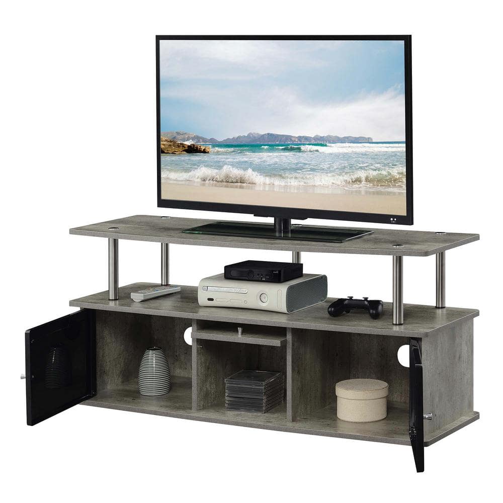 Modern Faux Birch 48" TV Stand with Gray Cabinet Storage