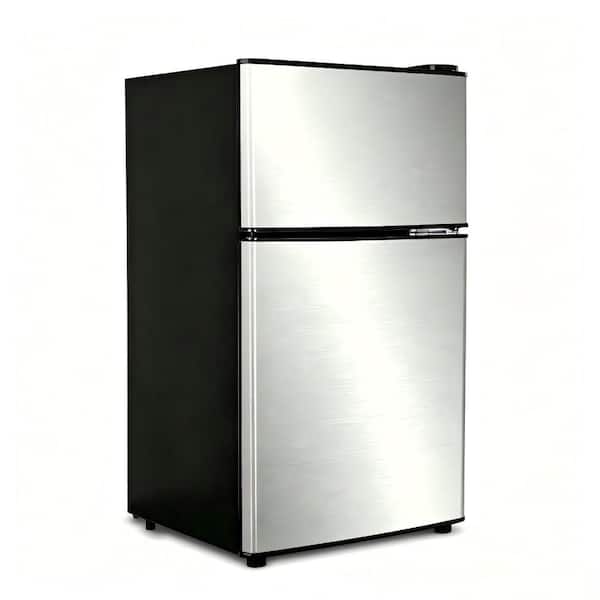 Stbine 3.8 Cu Ft Double Door Refrigerator with Top Freezer, Silver
