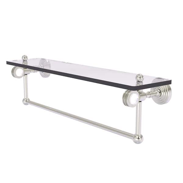 Allied Brass Pacific Grove 22 in. W x 6.4  in. H x 5.13 D Glass Rectangular Shelf in Satin Nickel with Towel Bar and Dotted Accents