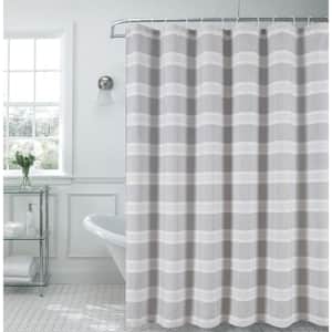 Madison 70 in. x 72 in. Silver Striped Fabric Shower Curtain