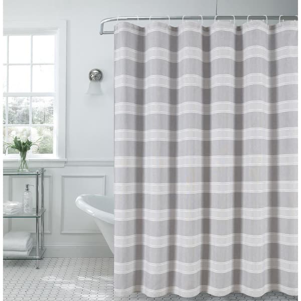 Dainty Home Madison 70 In X 72, Pink And Black Striped Shower Curtain