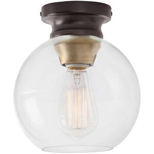 Evelyn 8 in. 1-Light Modern Industrial Bronze Flush Mount Ceiling Light with Clear Glass Shade
