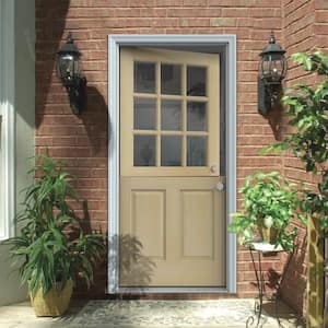 32 in. x 80 in. 9 Lite Unfinished Wood Prehung Left-Hand Inswing Dutch Back Door w/Primed AuraLast Jamb and Brickmold