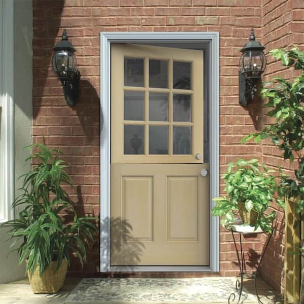 36 in. x 80 in. 9 Lite Unfinished Wood Prehung Left-Hand Inswing Dutch Back Door w/Primed AuraLast Jamb and Brickmold