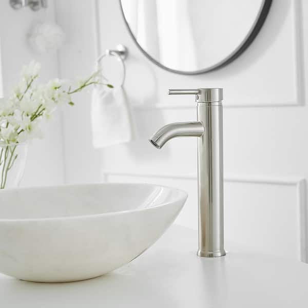 Single Hole Single Handle Bathroom Vessel Sink Faucet With Drain Assembly in Brushed Nickel