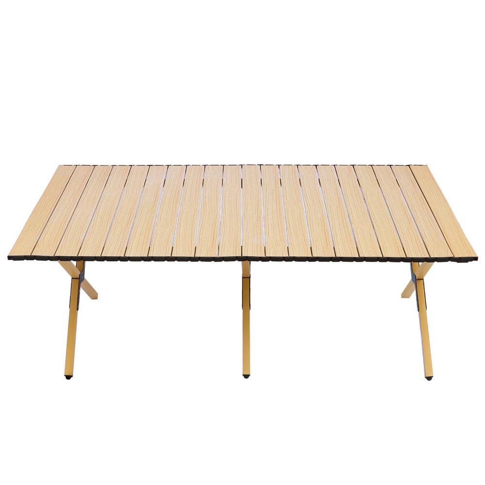 45.66 in. Brown Rectangular Steel Picnic Table Seats 6-People with Carry Ba